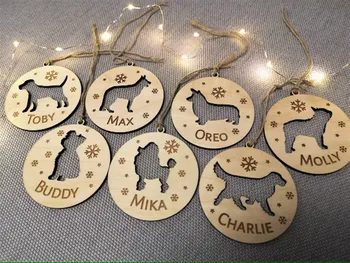 Personaliseeritud Jõulud kuulike koer ornament, koer cutout Jõulupuu, Jõulupuu kaunistamine, Custom kutsikas kuju nimi