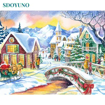 SDOYUNO Frameless Õli värvimine poolt numbrid Lõuend 60x75cm Värvimine Poolt Numbrid DIY Kodu Kaunistamiseks Jõulud Kingitus