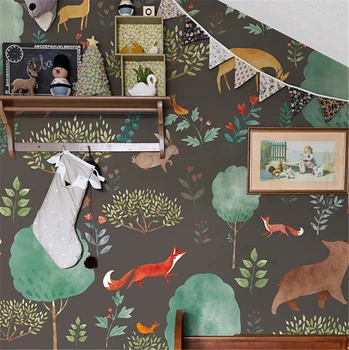 kohandatud Loomade metsa tapeet laste tuba taust seinamaaling tapeet poiss, tüdruk, magamistoas seina-cloth-baby tuba home decor