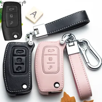 Nahk Auto Remote Key Cover Puhul, Ford Fiesta, Focus 2 Ecosport Kuga Põgeneda Falcon B-Max C-Max Eco Sport Galaxy Auto