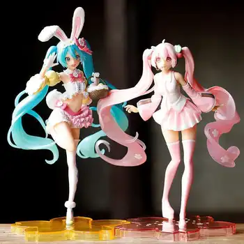 22CM Anime Tegevus Joonis Hatsune Miku Küüliku kõrvad Kawaii tüdruk PVC Mudel Nukk Figurals Kogumise kaunistused Sünnipäevaks Mänguasjad, kingitused