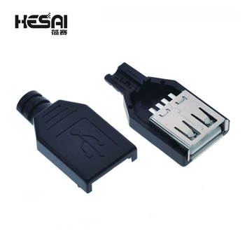1TK/5TK/10TK Tüüpi Naine USB-4 Pin Pistik-Pesa Pesa Must Plastist Kate USB 2.0 Ühendage Adapter DIY Kit