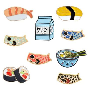 Jaapani Toidu Prossid Kogumise Sushi Piima Ramen Kala, Koi Lipu Kott Riided, Ehted Pross Rinnamikrofon Emailiga Pin Badge Hulgimüük