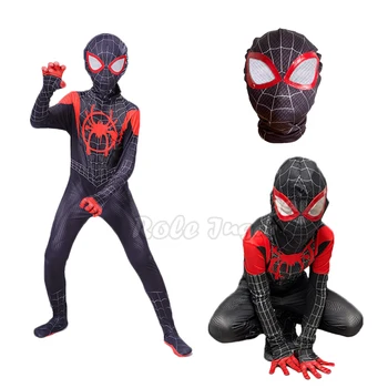 Filmi Km Morales Spiderman Cosplay Kostüüm Raud Kostüüm Punane Must Spider Man Anime Cosplay Poisid Tüdrukud Sobiks Vestidos De Fiesta