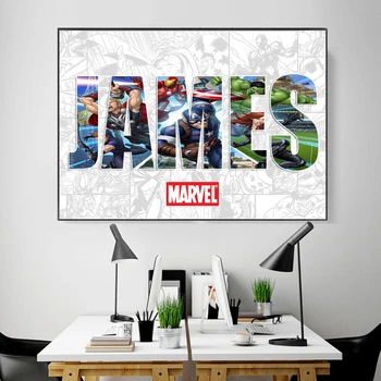 Isikliku Marvel-Avengers Nimi Sõna Kunst Plakati Print Disney Superkangelane Koomiline Kohandatud Lõuend Seina Maali Kunsti Tuba Decor Kingitus