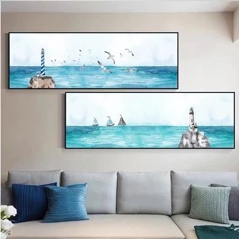 Sinine Meri ja Kajakas Maastik Art Plakatid ja Pildid Seascape Lõuend Maalid Seina Art Pilte elutuba Home Decor