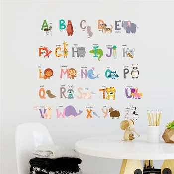 multikas loomade 26 ABC tähestikku, sõnu Seina Kleebised magamistuba lasteaed home decor pvc seina kleebised diy pannoo kunst