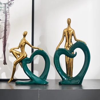 Kuju Moodsa Kunsti Kodu Kaunistamiseks Tarvikud elutuba Paar Mudel Kuld Vaik Skulptuur Referaat Laua Decor Figuriin B11