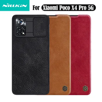Flip Case For Xiaomi Poco X4 Pro 5G Nillkin QIN Nahast Klapp, Lükake Kaamera Kaitse Telefoni Kotid Poco X4 Pro Raamat Juhul