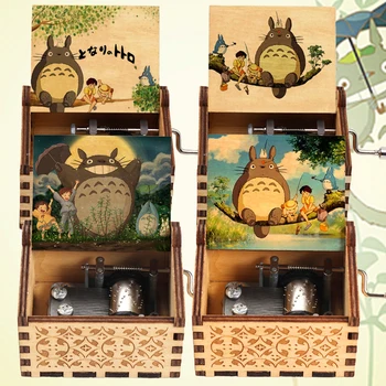Burlywood Totoro, Muusika Anime Box Teema Puidust Käsitsi Väntama Muusika Box Jõulud Kingitus ystävänpäivä Sünnipäeva kingitus Lastele