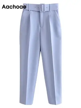 Aachoae Tahke Elegantne Pliiats Püksid Naiste Äri Ülikond Püksid Naiste Plisseeritud Lady Pikad Püksid Koos Vööga Pantalones Mujer