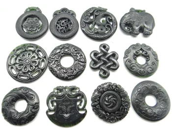hulgi-Looduslik kivi Hiina must roheline kivi käsitsi nikerdatud amulett ripats diy Ehteid Teha kaelakee Tarvikud A10