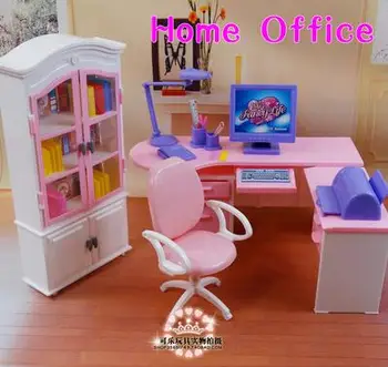 Asukoht arvuti laud + raamaturiiul komplekt tüdrukutele DIY mänguasjad nukk tarvikud doll house deluxe mööbel barbie nukk