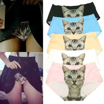 Hot Müük Seksikas Kiisuke Aluspüksid 3D Kass Prindi Aluspesu Riided Naljakas Naine Anti Tühjendada Naiste Püksikud valge/must
