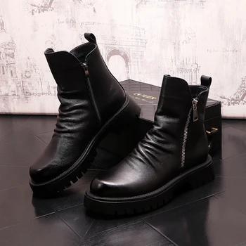 Korea stiilis mens fashion ehtne nahk saapad black tide platvorm kingad nägus kauboi ankle boot kevad-sügis botas hombre