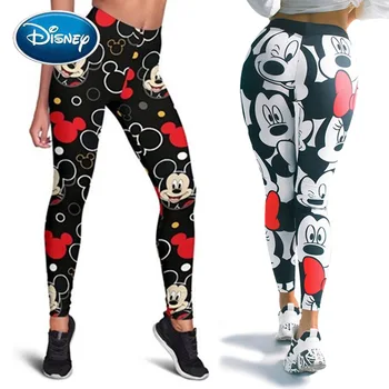 Disney Püksid Seksikas Miki Hiire Koomiks Prindi Harajuku Säärised Naiste Vabaaja Elastne Vöökoht Naine Streetwear Sport Skinny Püksid