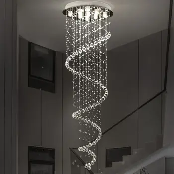 Kaasaegne K9 Suur LED Spiraal elutuba Kristall Lühtrid Valgustus Sisseseade Trepikoda Trepp Lamp Presentatsioon Magamistuba Hotel Hall