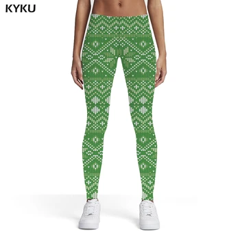 KYKU Jõulud Säärised Naiste Uus Aasta Leggins Lumehelves Spandex Roheline Trükitud püksid Naiste Püksid, Säärised Fitness Jeggins Funky